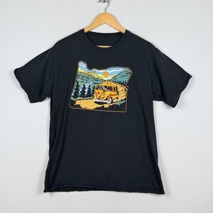 Tillamook Mens Large T-Shirt Black Oregon Graphic Van Mountain Road Trip PNW